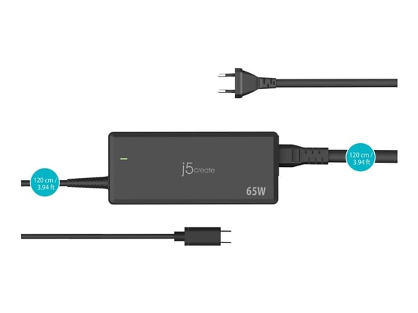 j5create - Strömadapter - 65 Watt - 3.25 A - PD (24 pin USB-C) - svart