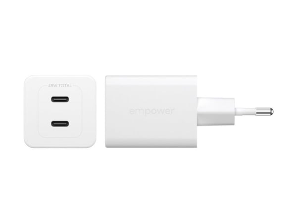 empower by PanzerGlass - Strømadapter - 45 watt - Power Delivery 3.1 - 2 utgangskontakter (USB-C) - sølvhvit