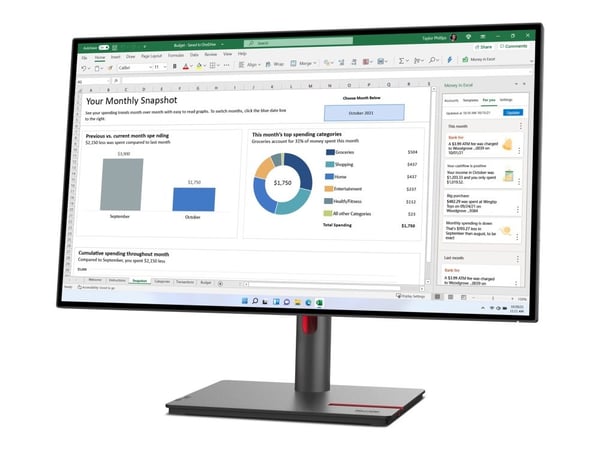 Lenovo ThinkVision P27h-30 - LED-skjerm - 27" - 2560 x 1440 QHD @ 60 Hz - IPS - 350 cd/m² - 1000:1 - 4 ms - HDMI, DisplayPort, USB-C - ravnsort