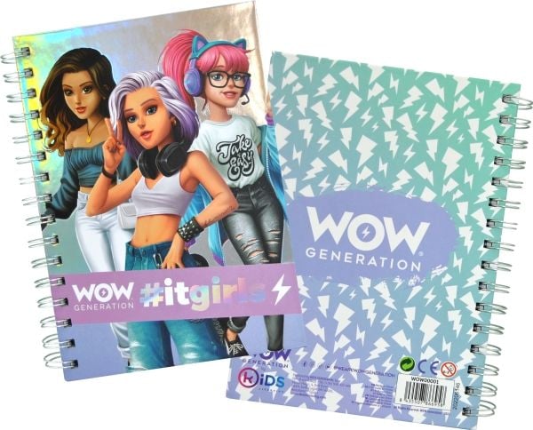 WOW Generation Notesbog med hard cover og spiralryg. 80 arkkia |