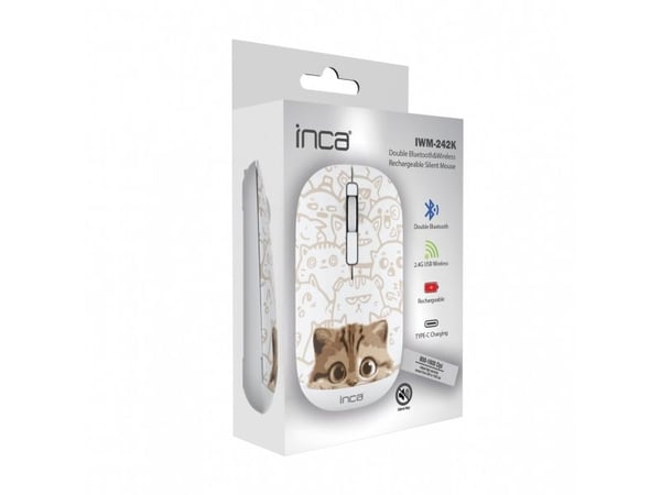 Inca IWM-242K, Ambidekstriøs, Bluetooth, 1600 DPI, Beige, Hvit