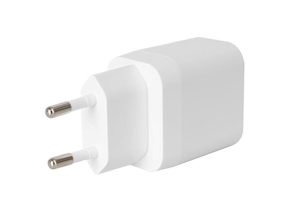 DELTACO - Strømadapter - 12 watt - 2 utgangskontakter (USB) - hvit