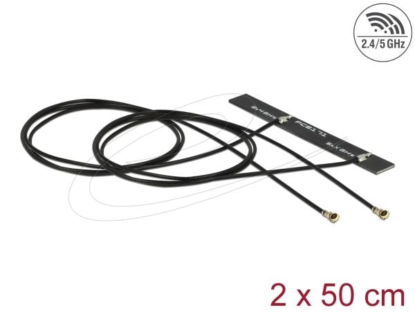 Delock WLAN 802.11 ac/a/h/b/g/n Twin - Antenne - PCB - Wi-Fi - 5 dBi - innendørs, intern, klebemontering - svart