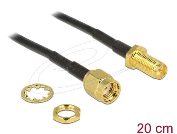 DeLOCK - Antennikaapeli - RP-SMA (hun) til RP-SMA (han) - 20 cm - RG-174 - lajittelu