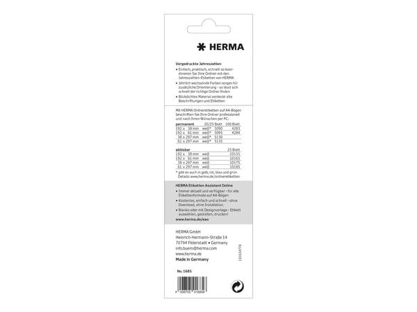 HERMA 1685, Rød, Rektangel, Permanent, Svart på rødt, 60 x 26 mm, Universell