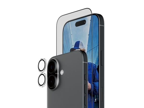 PanzerGlass - 2-in-1 Essentials Bundle - skjerm- / linsebeskytterkit for mobiltelefon - glass - rammefarge svart - for Apple iPhone 17