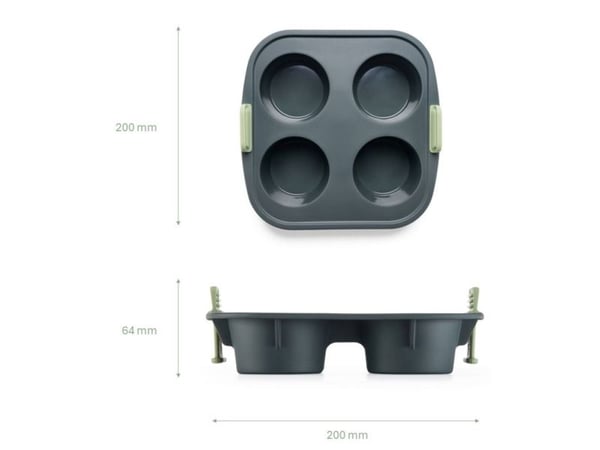 Lékué 890246, Muffin mould, Rektangulær, -20 °C, 220 °C, Sort, Grønn, Silikon