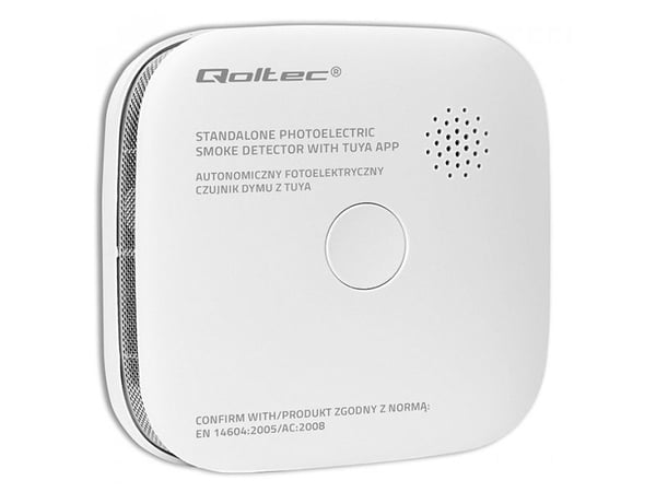 Qoltec-sertifisert trådløs røykvarsler med batteri | Tuya | Wi-fi | sensorlevetid 10 år | 85 dB alarm | LED