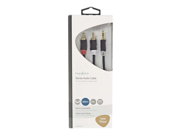 Nedis - Lydkabel - mini-phone stereo 3.5 mm hann til RCA hann - 5 m - antrasitt - rund