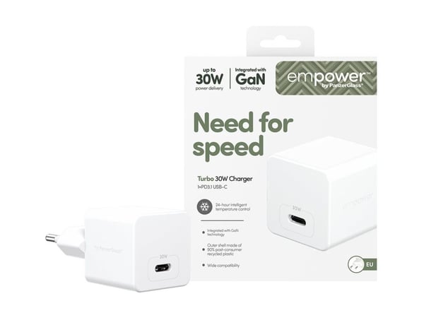empower by PanzerGlass - Strømadapter - 30 watt - Power Delivery 3.1 (USB-C) - sølvhvit