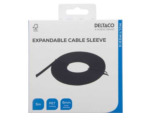 DELTACO - Kabelvikling - nett, 6 mm diameter - svart - 5 m