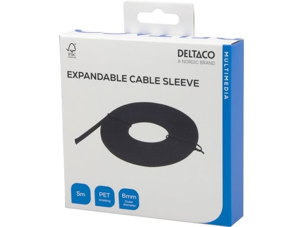 DELTACO - Kabelvikling - nett, 6 mm diameter - svart - 5 m