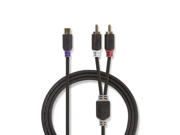 Nedis - Lydkabel - RCA hann til RCA hunn - 20 cm - antrasitt - rund
