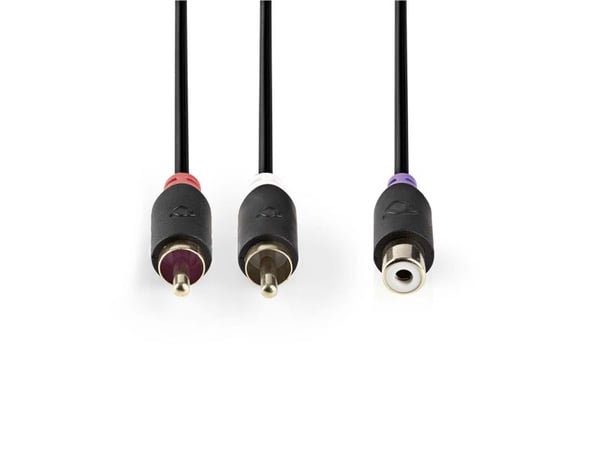 Nedis - Lydkabel - RCA hann til RCA hunn - 20 cm - antrasitt - rund