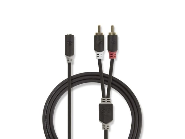 Nedis - Lydkabel - mini-phone stereo 3.5 mm hunn til RCA hann - 20 cm - skjermet - antrasitt - rund