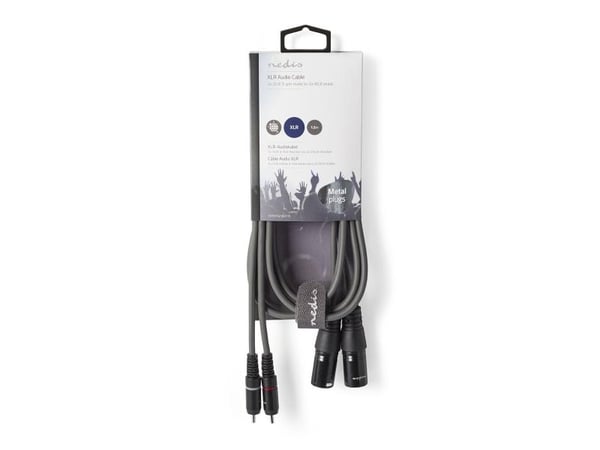 Nedis COTH15210GY15, 2 x XLR (3-nastainen), urosliitin, 2 x RCA, urosliitin, 1,5 m, harmaa