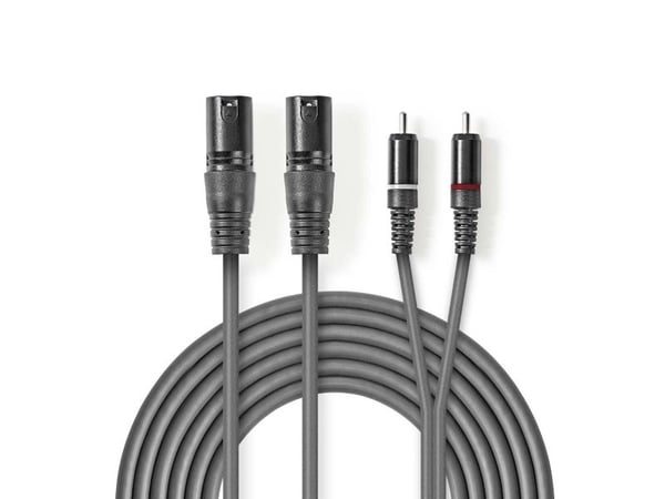 Nedis COTH15210GY30, 2 x XLR (3-pin), Hankjønn, 2 x RCA, Hankjønn, 3 m, Grå