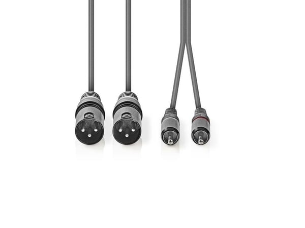 Nedis COTH15210GY30, 2 x XLR (3-pin), Hankjønn, 2 x RCA, Hankjønn, 3 m, Grå