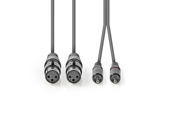 Nedis COTH15230GY30, 2 x XLR (3-pin), Hunkjønn, 2 x RCA, Hankjønn, 3 m, Grå