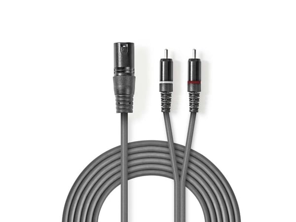 Nedis COTH15200GY15, XLR (3-pin), Hankjønn, 2 x RCA, Hankjønn, 1,5 m, Grå