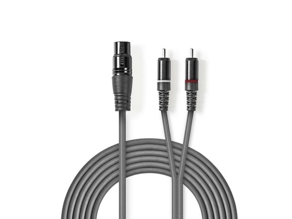 Nedis COTH15220GY15, XLR (3-nastainen), naarasliitin, 2 x RCA, urosliitin, 1,5 m, harmaa