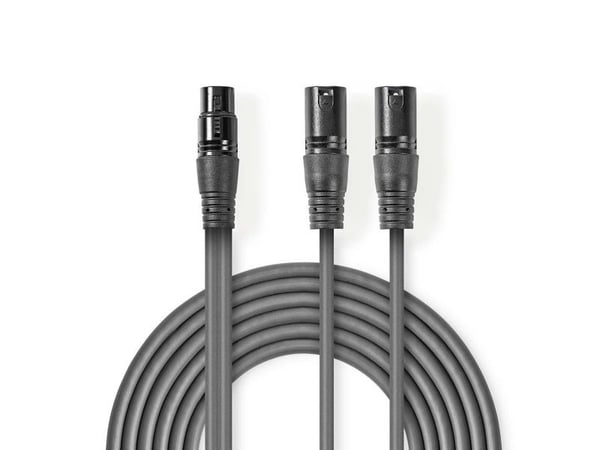 Nedis COTH15020GY15, 2 x XLR (3-pin), XLR (3-pin), Kopper, 1,5 m, Grå
