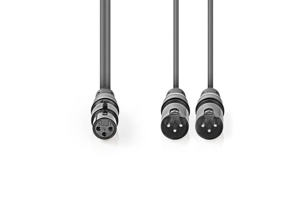 Nedis COTH15020GY15, 2 x XLR (3-pin), XLR (3-pin), Kopper, 1,5 m, Grå