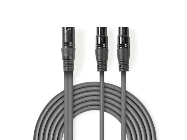 Nedis COTH15025GY15, XLR (3-pin), 2 x XLR (3-pin), Kopper, 1,5 m, Grå