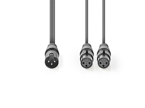 Nedis COTH15025GY15, XLR (3-pin), 2 x XLR (3-pin), Kopper, 1,5 m, Grå