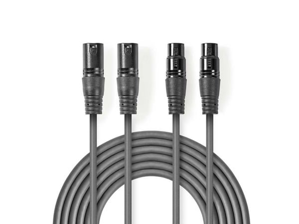 Nedis COTH15030GY15, 2 x XLR (3-pin), Hankjønn, 2 x XLR (3-pin), Hunkjønn, 1,5 m, Grå