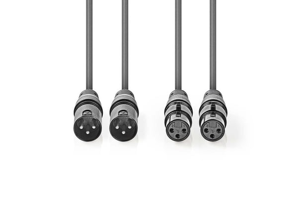 Nedis COTH15030GY15, 2 x XLR (3-pin), Hankjønn, 2 x XLR (3-pin), Hunkjønn, 1,5 m, Grå