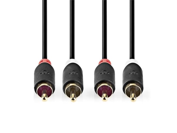 Nedis - Lydkabel - RCA x 2 hann rett til RCA x 2 hann rett - 50 cm - skjermet - antrasitt - formstøpt, rund