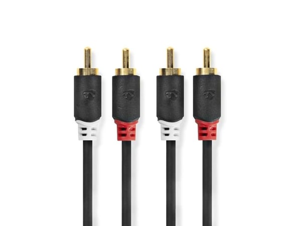 Nedis - Lydkabel - RCA x 2 hann rett til RCA x 2 hann rett - 50 cm - skjermet - antrasitt - formstøpt, rund