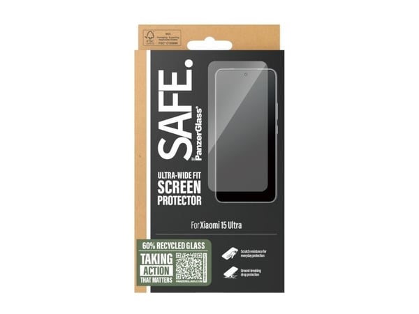 PanzerGlass SAFE. by ® Screen Protector w. Black Frame Xiaomi 15 Ultra | Ultra-Wide Fit, Xiaomi, Xiaomi - 15 Ultra, Tørr påføring, Ripebestandig, S...