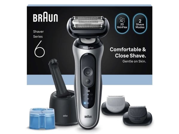 Braun Series 6 62-S7650cc, Barberingsmaskin, Sølv, Knapper, Batteri, Innebygd batteri, 1 timer