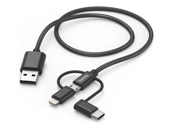 Hama - USB-kabel - USB til Lightning/Micro-USB Type B/USB-C - USB 2.0 - 3 A - 1.5 m - svart