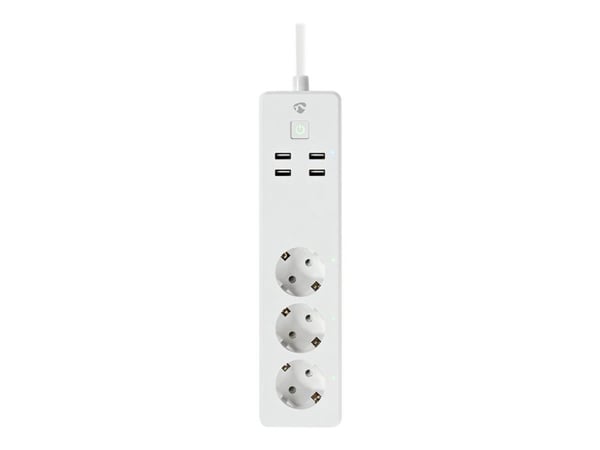 Nedis SmartLife - Smart strømstripe - AC 220 - 240 V - 3680 watt - utgangskontakter: 3 (3 x strømtype F, 4 x USB) - 1.8 m kabel - hvit