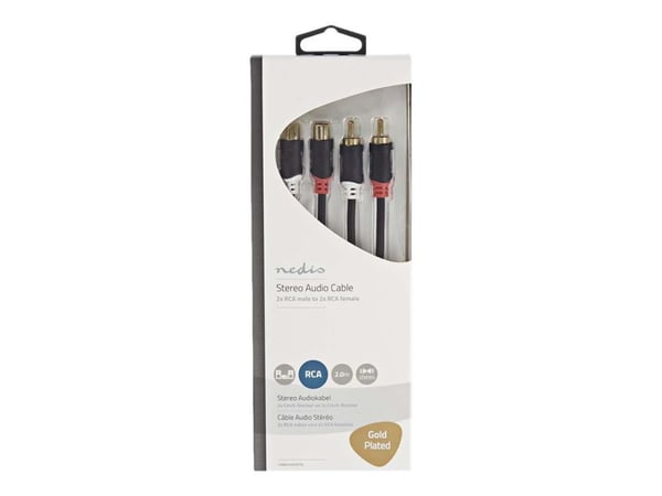 Nedis - Lydkabel - RCA hann til RCA hunn - 2 m - antrasitt - rund