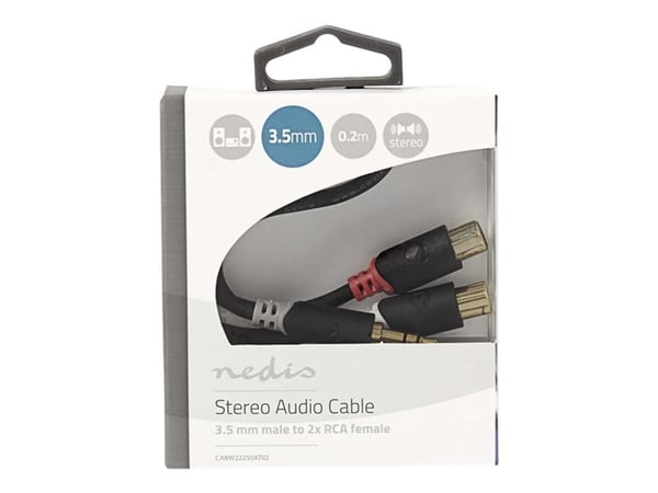Nedis - Lydsplitter - mini-phone stereo 3.5 mm hann til RCA hunn - 20 cm - antrasitt - rund