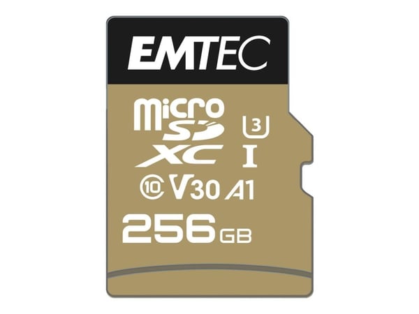 EMTEC SpeedIN' PRO - Flashminnekort (microSDHC til SD-adapter inkludert) - 256 GB - A1 / Video Class V30 / UHS-III U3 / Class10 - microSDXC UHS-I