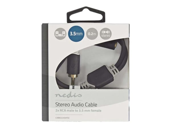 Nedis - Lydkabel - mini-phone stereo 3.5 mm hunn til RCA hann - 20 cm - skjermet - antrasitt - rund