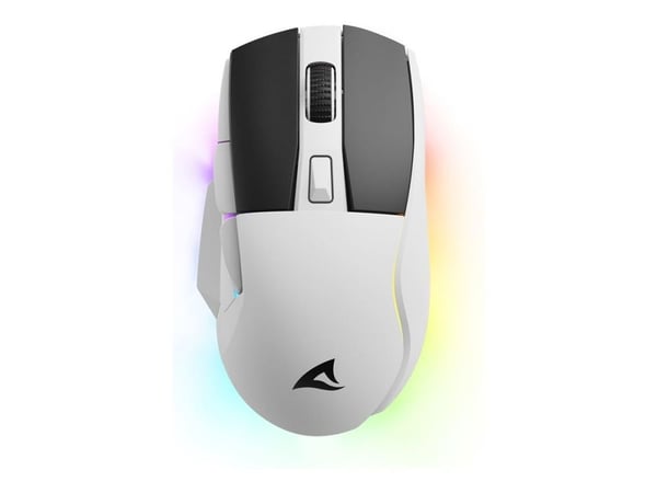 Sharkoon SKILLER SGM50W - Mus - optisk - 6 knapper - trådløs, kablet - 2.4 GHz, USB-C - USB trådløs mottaker - hvit