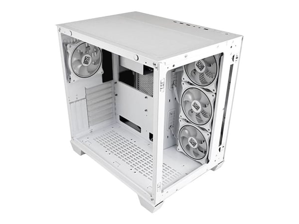 LC Power Gaming 807W Stormwatch_X - Midi-torn spel - utökad ATX - genomskinlig sidopanel (härdat glas) - ingen strömförsörjning - vit - USB/ljud