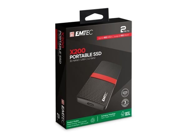 EMTEC X200 - SSD - 2 TB - ekstern (bærbar) - USB 3.2 Gen 1 (USB-C kontakt)
