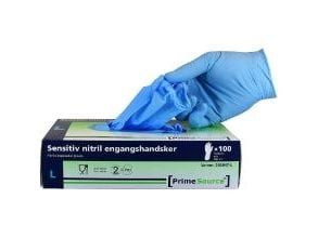 Engångshandskar Prime Source Sensitiv stl XXL utan puder nitril AQL 1,5 blå, 10 pk x 90 st/fp