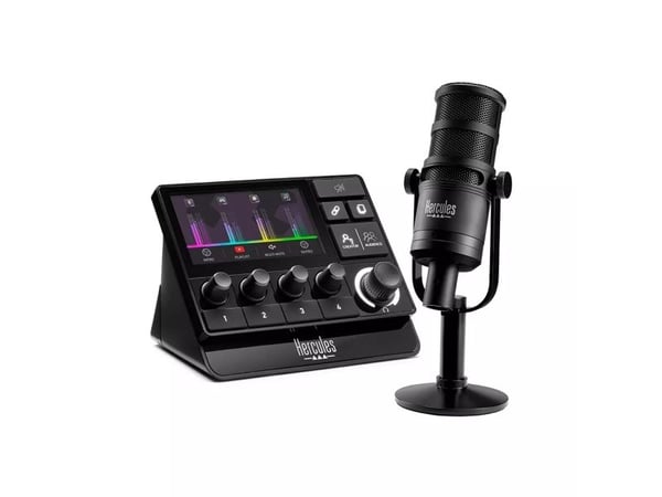 Hercules Stream Essentials Kit, Bordmikrofon, Énveis/kardioide, 50 - 18000 Hz, -56 dB, 350 O, 79 x 207 x 53 mm