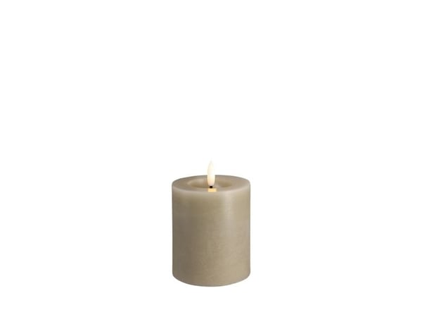 Moods & More LED rustikk blokklys i kit grey med smelte­effekt – Ø 7,4 cm x H 10 cm
