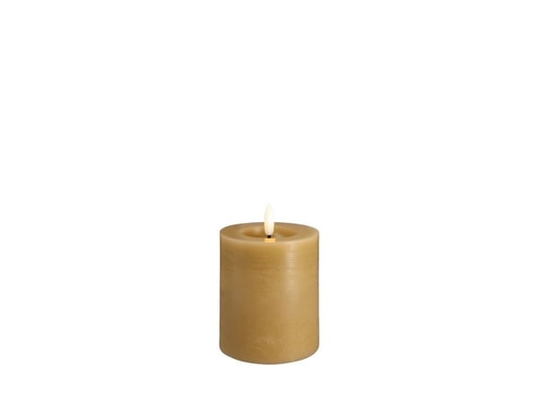 Moods & More LED rustikk blokklys i honey mustard med smelte­effekt – Ø 7,4 cm x H 10 cm
