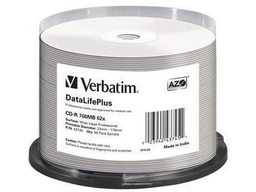 Verbatim DataLifePlus - 50 x CD-R - 700 MB 52x - vit - yta utskrivbar med bläckstråleskrivare, bred utskrivbar yta - spindel