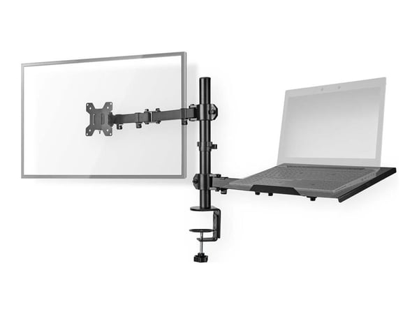 Nedis - Monteringssett (klemme, skjermarm, notebook-bakke) - for LCD-skjerm / notebook - metall, ABS-plast - svart - skjermstørrelse: 15"-32" - skr...